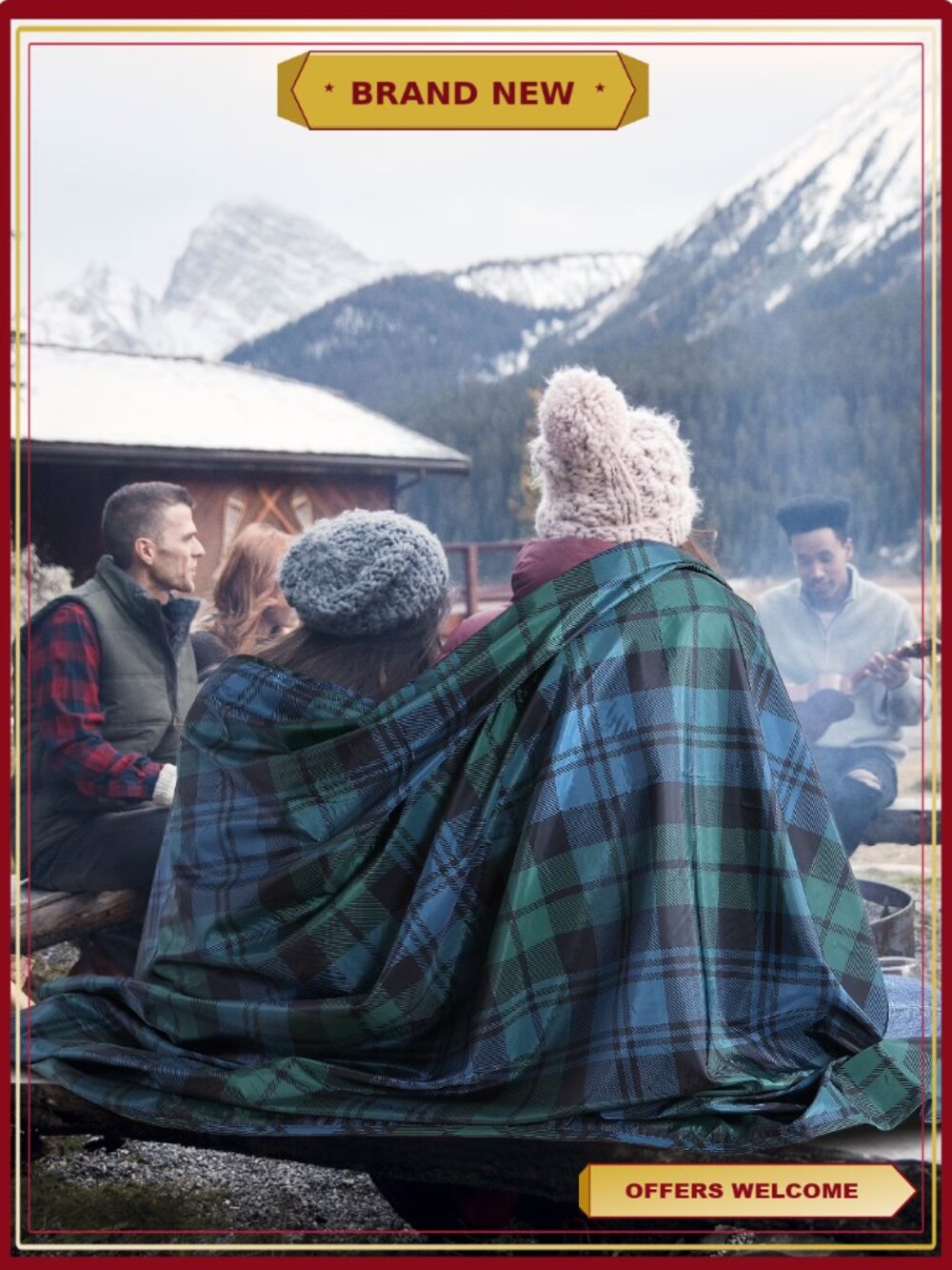 Waterproof Outdoor Plaid Throw Blanket 60x70 Soft Plush with Bag
